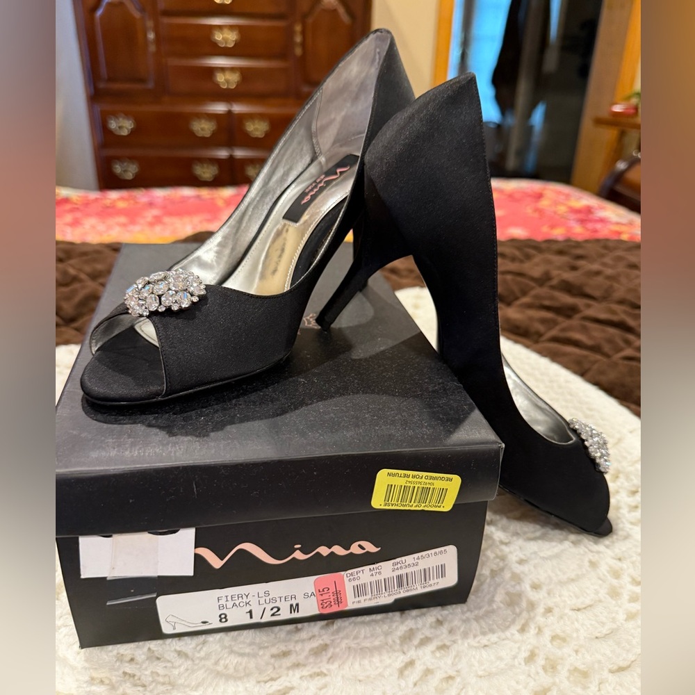 Nina Peep Toe Heels - Black
